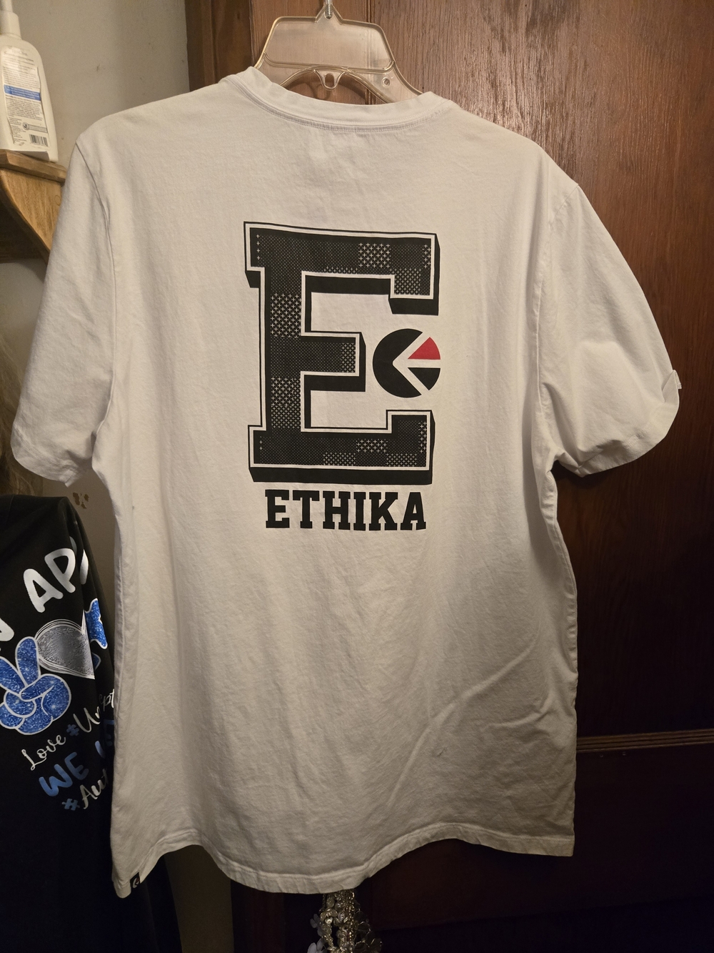 ethika White Tee with Black Logo and Red Accent
